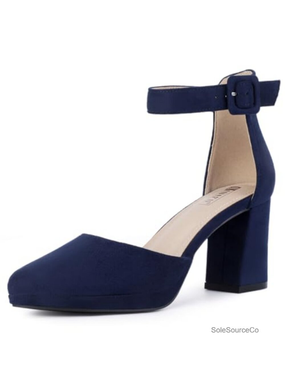 IDIFU Women's Chunky Block Platform Heels Closed Toe Pumps 3.15" Ankle Strap